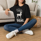 T-shirt illustré avec cerf — « DIGNE. » — T-shirt graphique inspiré de la nature