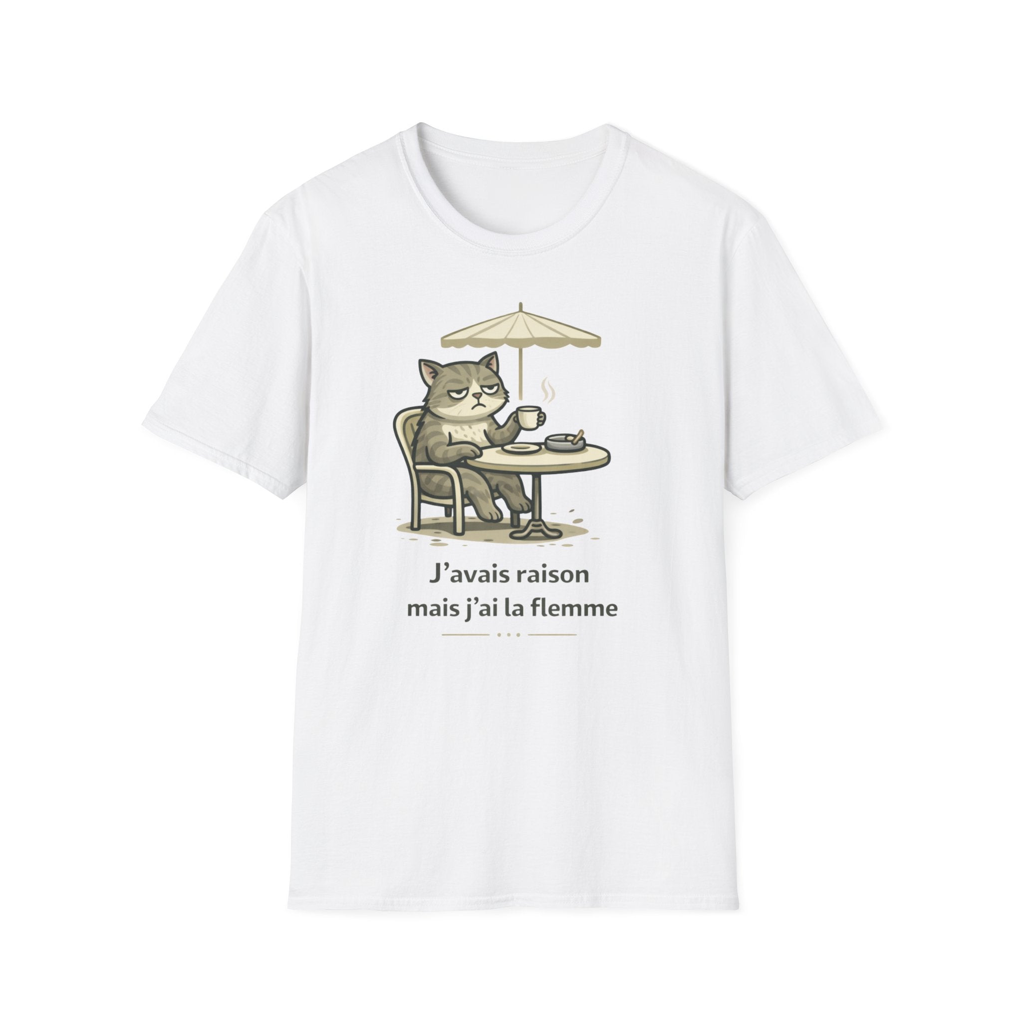 Lazy Cat Café T‑Shirt – 'J'avais raison mais j'ai la flemme' French Cat Graphic Tee