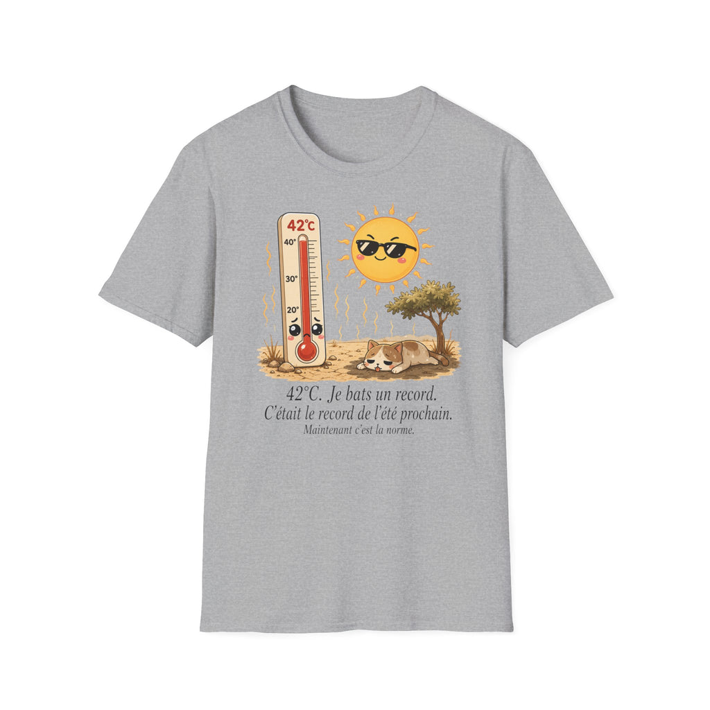 T-shirt graphique « Canicule » — Design thermomètre ensoleillé affichant 42 °C