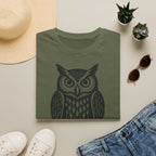 T-shirt illustré avec hibou — « VEILLE. » — T-shirt graphique vintage de veille nocturne