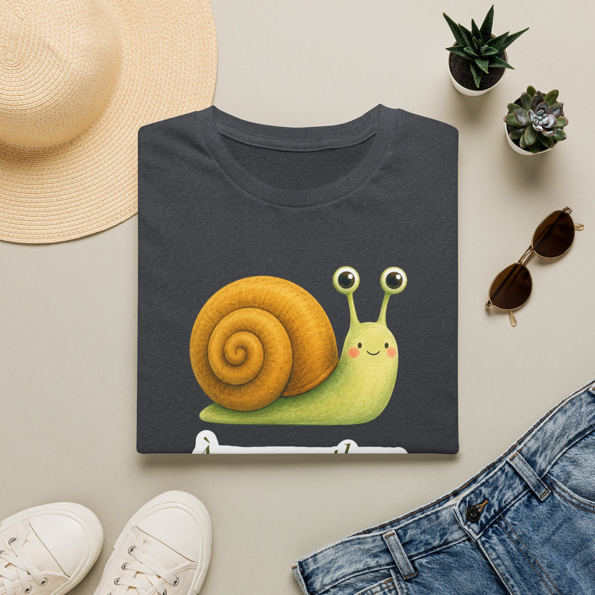 T-shirt illustré avec escargot — « À mon rythme. » — Adorable T-shirt « slow living »