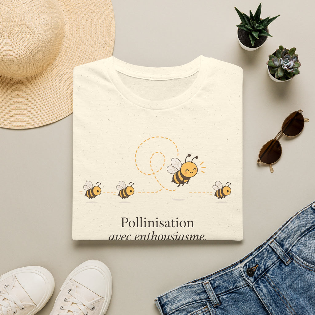 T-shirt Abeille et pollinisation — « Pollinisation avec enthousiasme » — Adorable illustration d’abeille