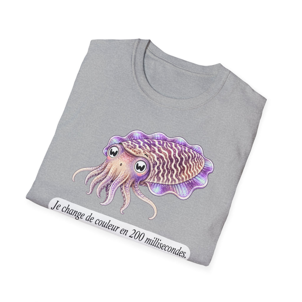 T-shirt illustré avec une seiche — « Je change de couleur en 200 millisecondes »