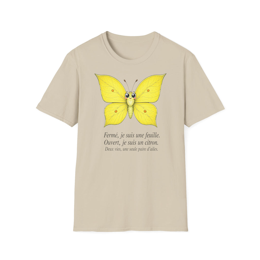 T-shirt papillon jaune avec poème
