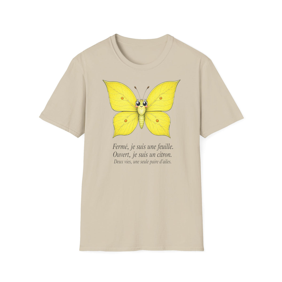 T-shirt papillon jaune avec poème