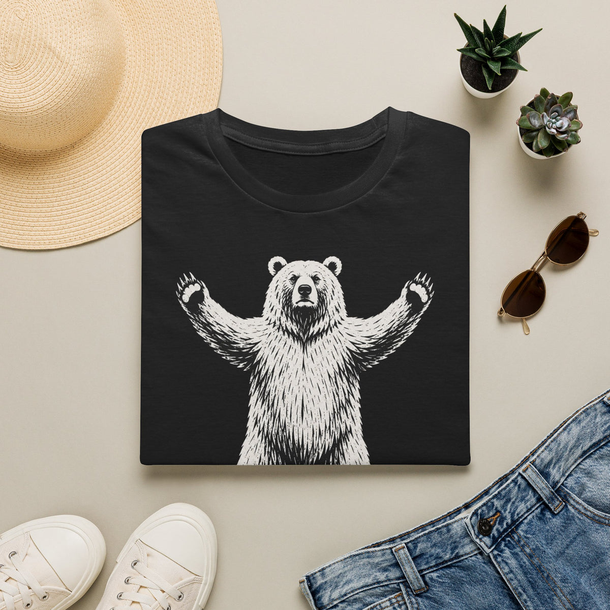 T-shirt graphique avec ours — « On est encore là » — Style vintage