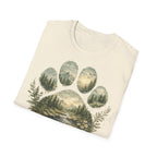 Wild Paw Landscape T-Shirt — Mountain Forest Paw Print Nature Tee