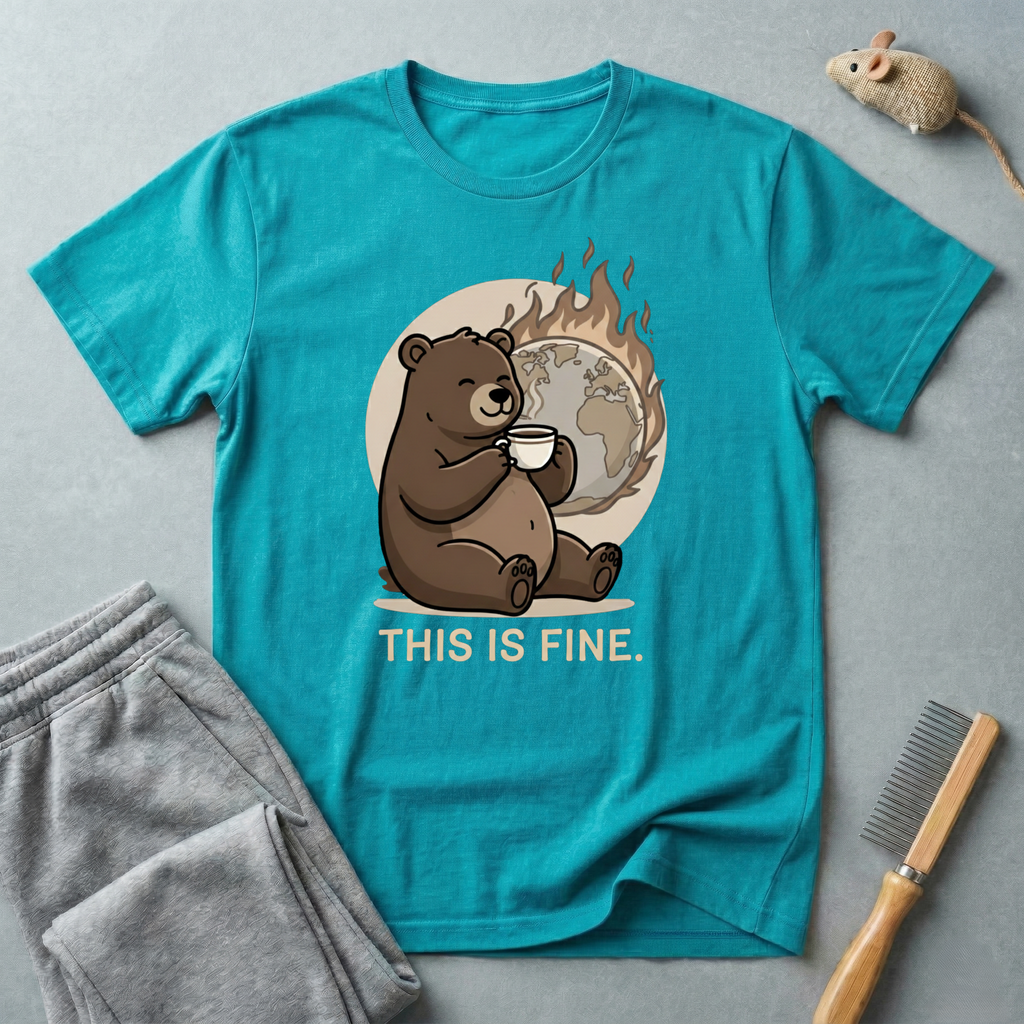 This Is Fine Bear T-Shirt — Funny Cozy Cartoon Tee