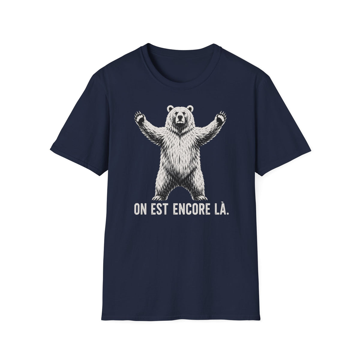 T-shirt graphique avec ours — « On est encore là » — Style vintage