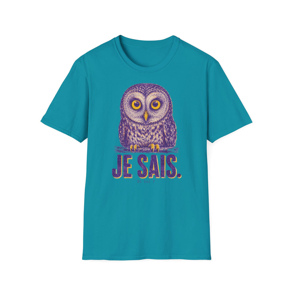 T-shirt graphique avec hibou — Hibou violet avec inscription « Je sais. »