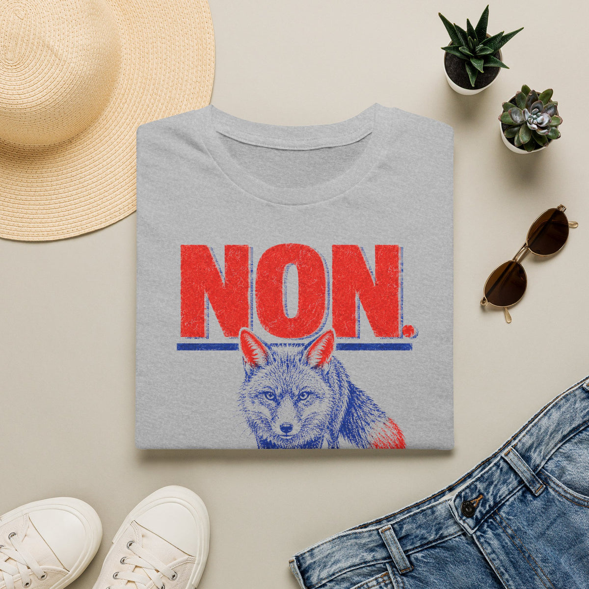 T-shirt — « NON » — Illustration graphique de renard (« Je ne suis pas un problème »)