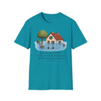 T-shirt « Maison inondée » — Adorable illustration kawaii d’une maison dans les eaux montante