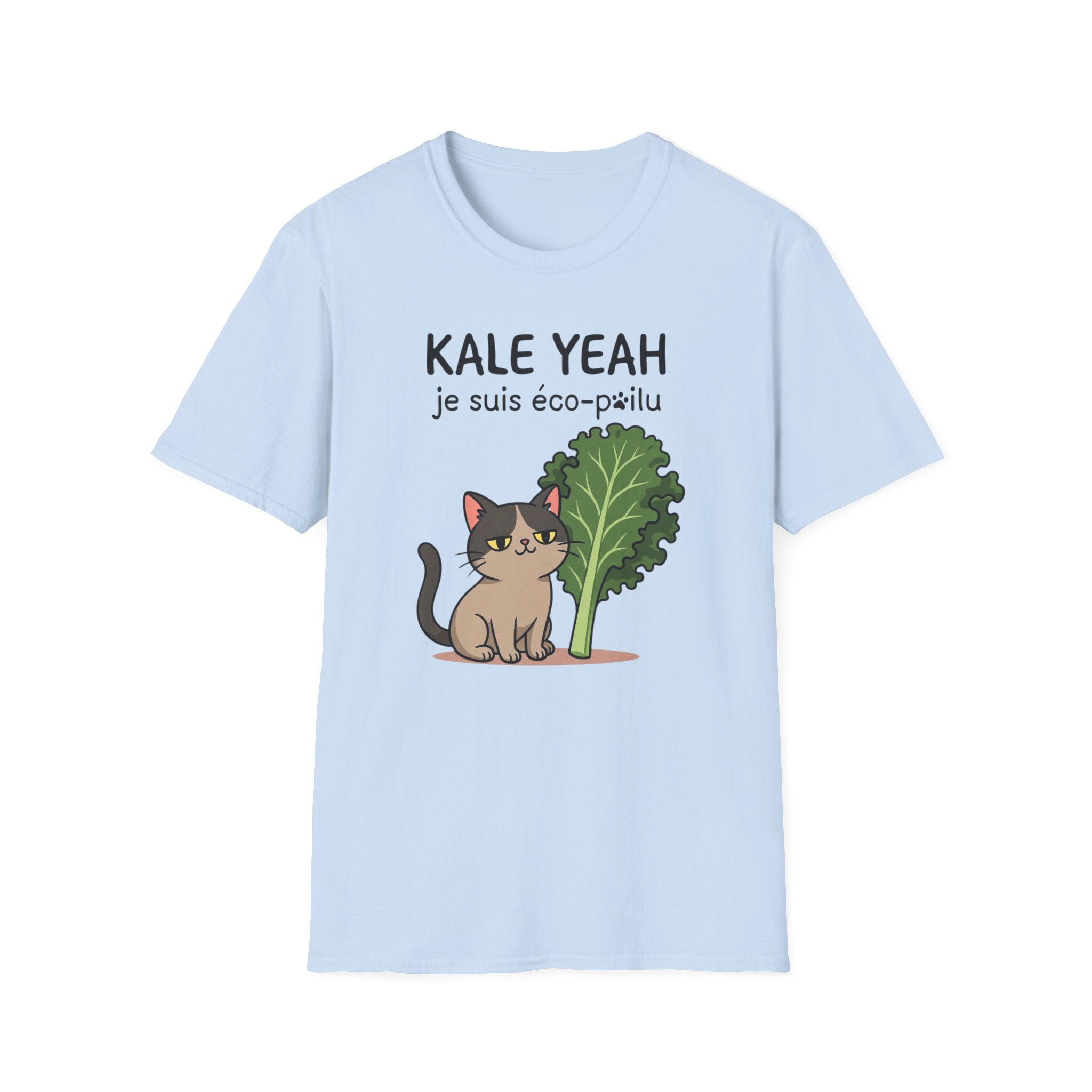 Kale Yeah Cat T-Shirt – Cute Vegan/eco-friendly Graphic Tee ("je suis éco-pailu")