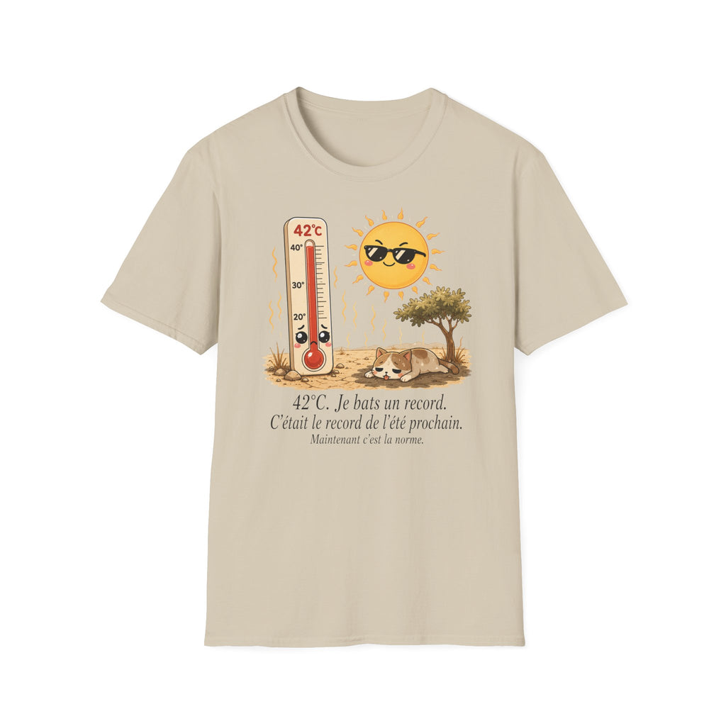 T-shirt graphique « Canicule » — Design thermomètre ensoleillé affichant 42 °C