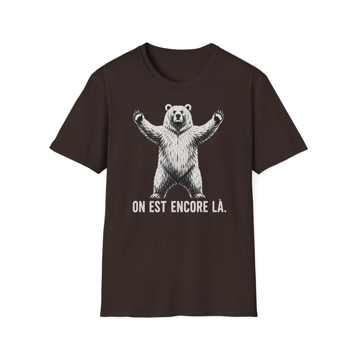 T-shirt graphique avec ours — « On est encore là » — Style vintage