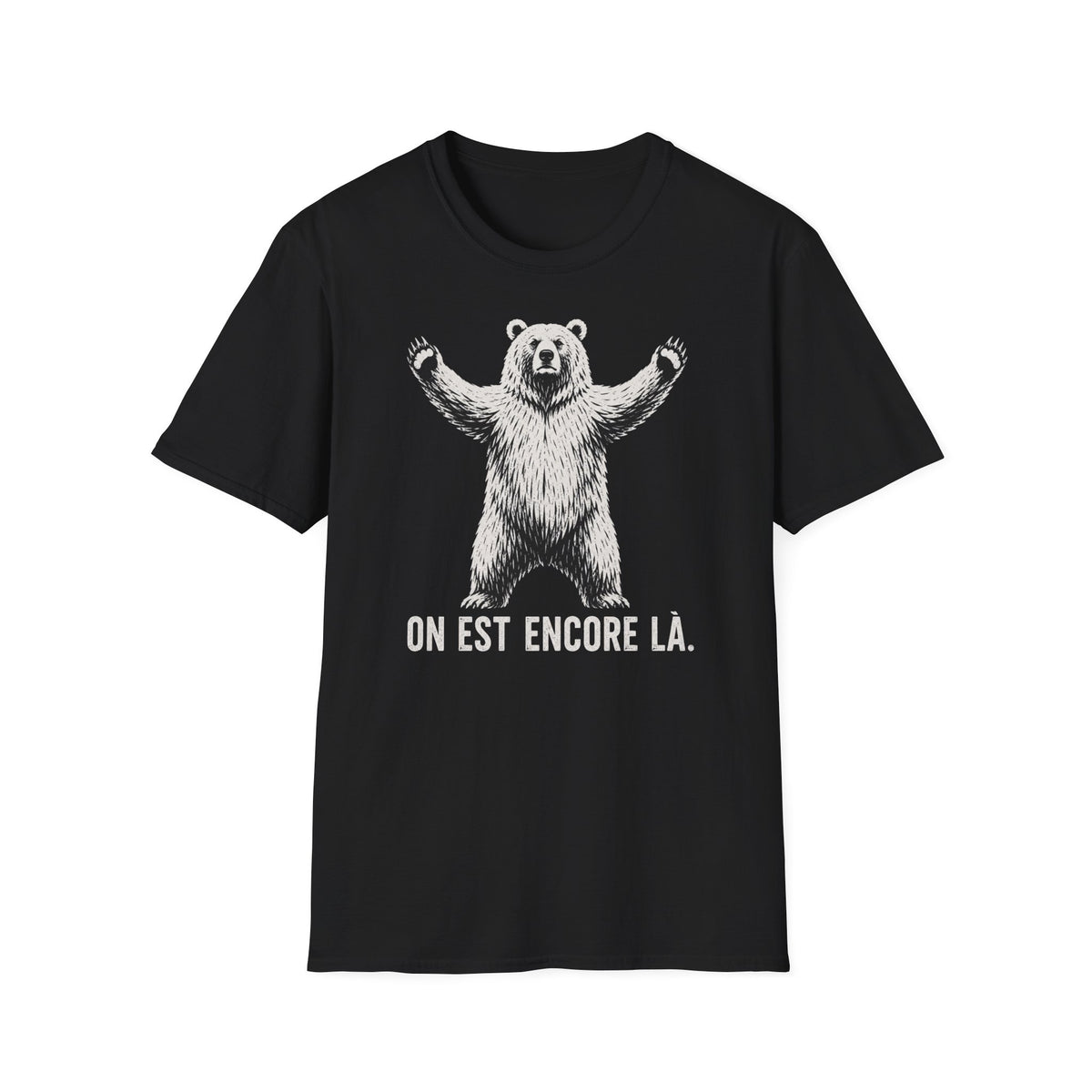 T-shirt graphique avec ours — « On est encore là » — Style vintage