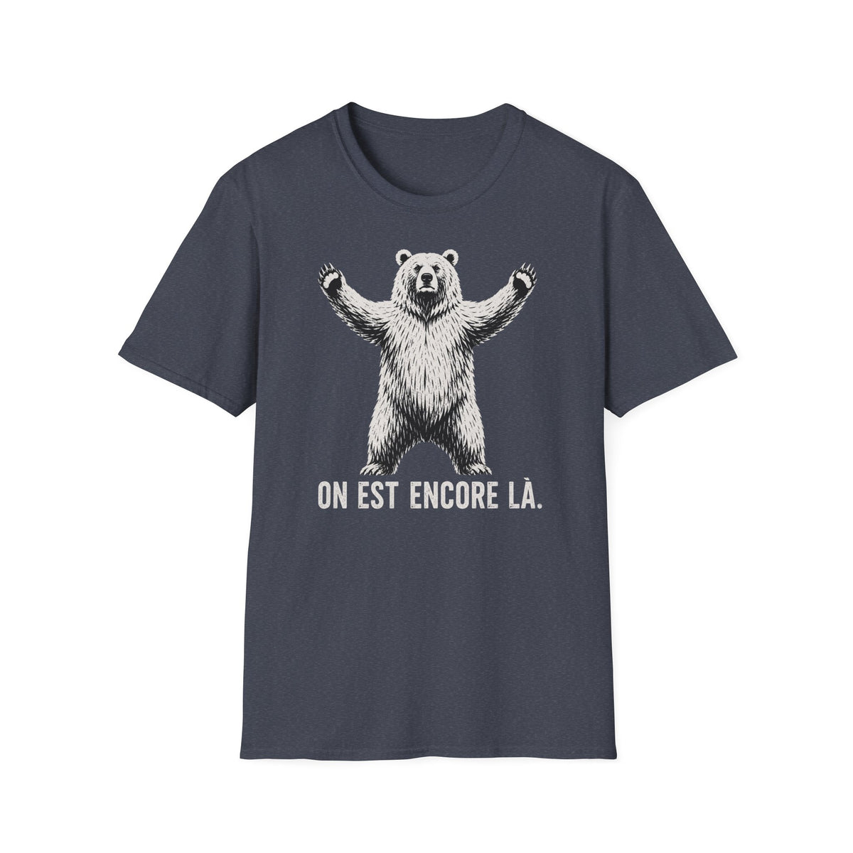 T-shirt graphique avec ours — « On est encore là » — Style vintage