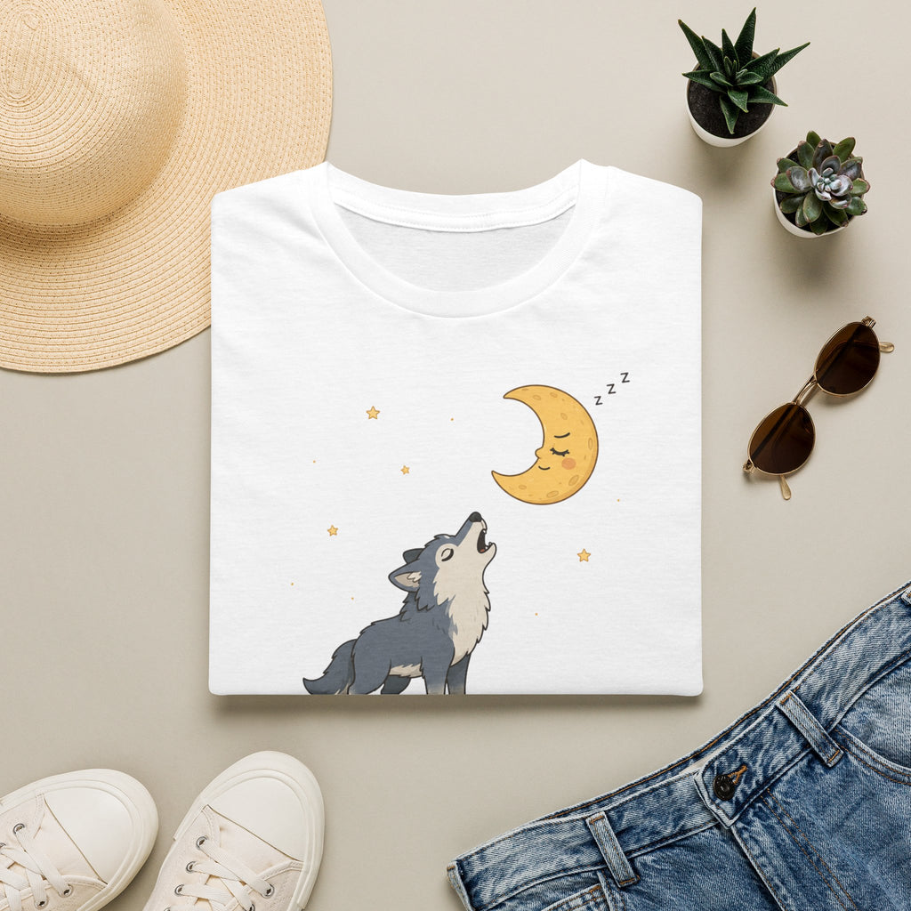 T-shirt Loup hurlant à la lune — Adorable illustration du ciel nocturne