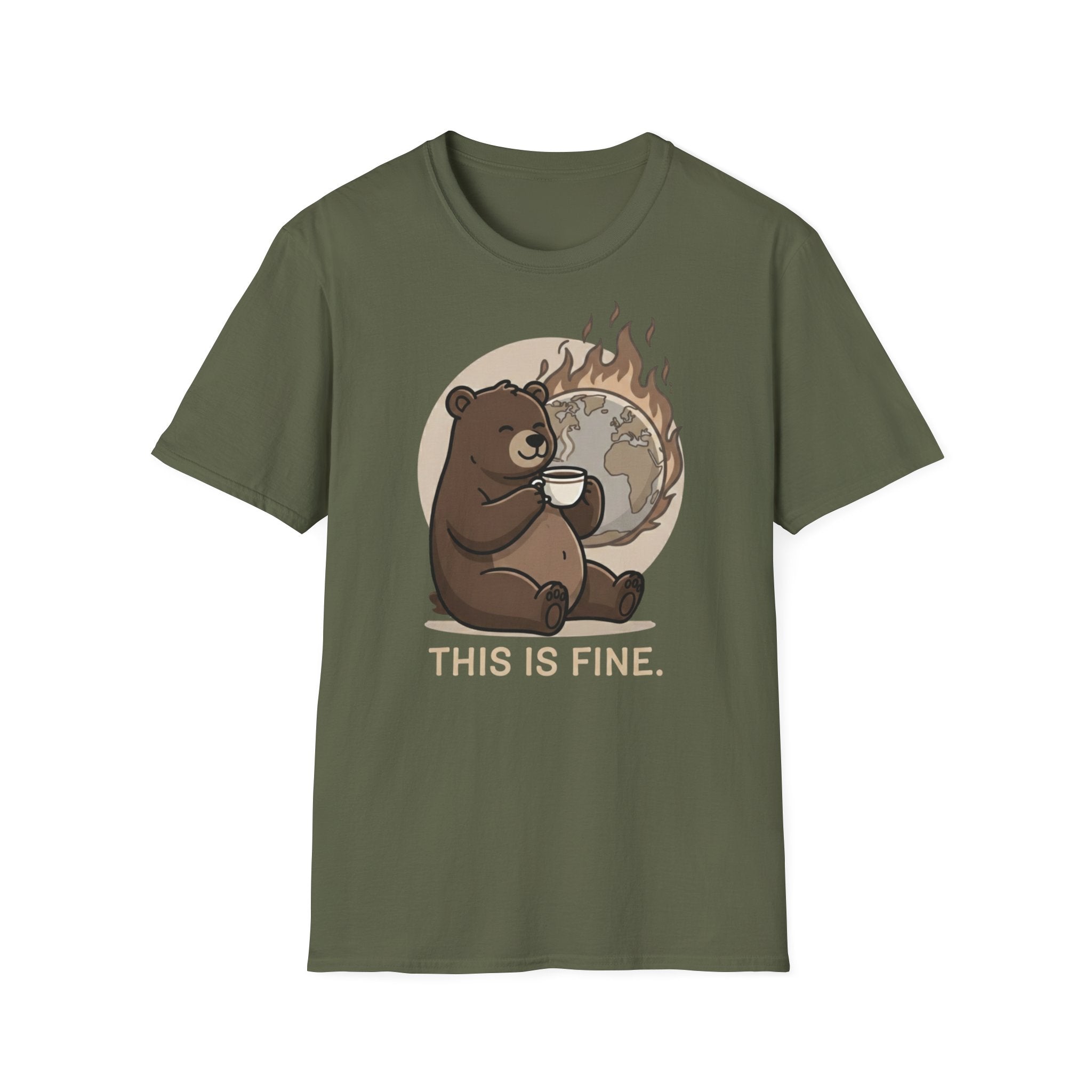 This Is Fine Bear T-Shirt — Funny Cozy Cartoon Tee