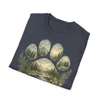 Wild Paw Landscape T-Shirt — Mountain Forest Paw Print Nature Tee