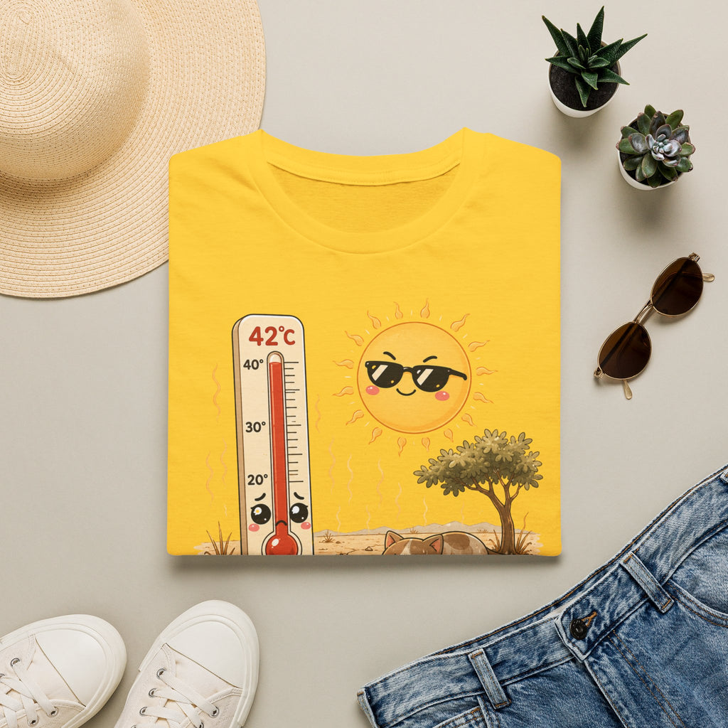 T-shirt graphique « Canicule » — Design thermomètre ensoleillé affichant 42 °C