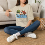 T-shirt « Maison inondée » — Adorable illustration kawaii d’une maison dans les eaux montante