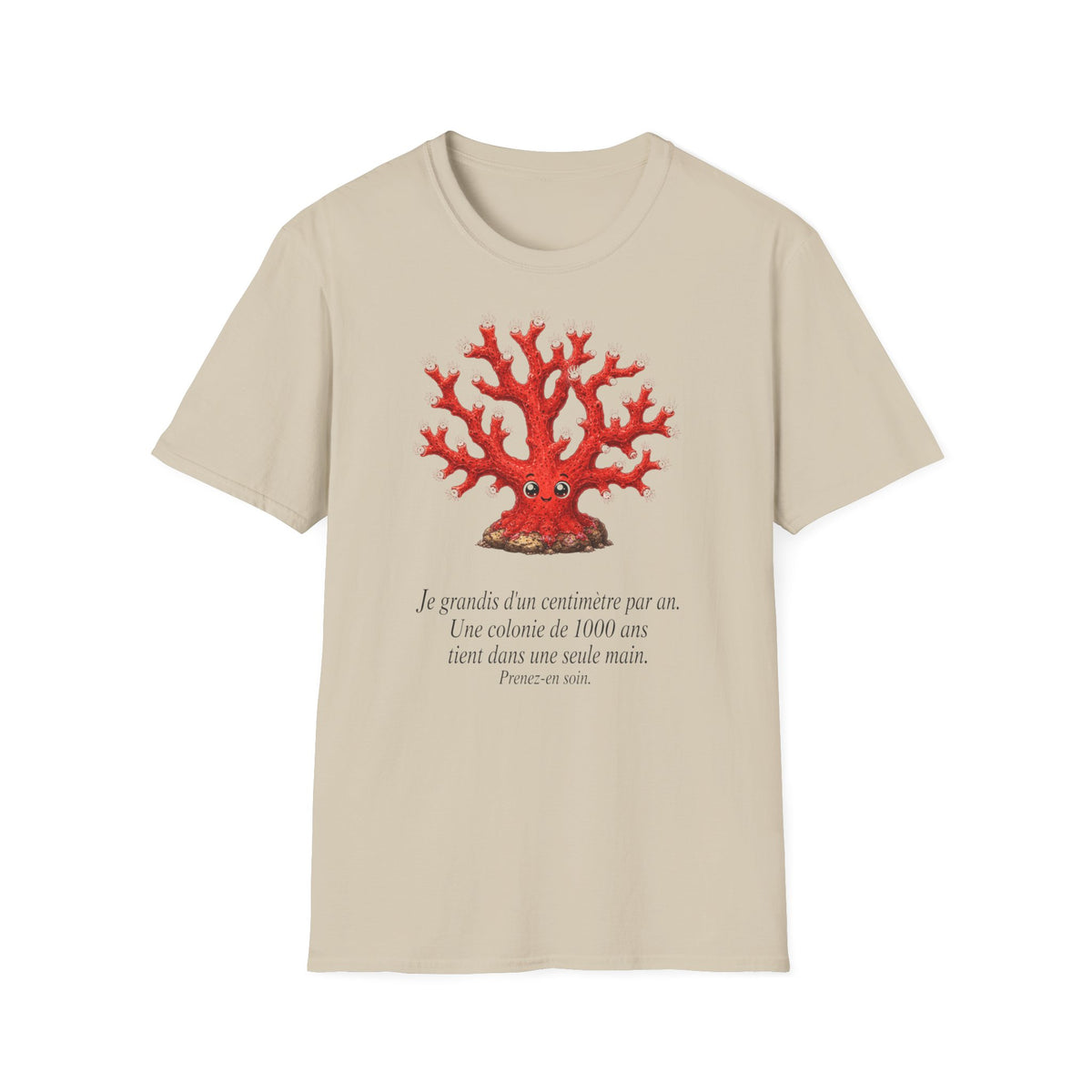 T-Shirt — Red Coral Illustration with French Quote