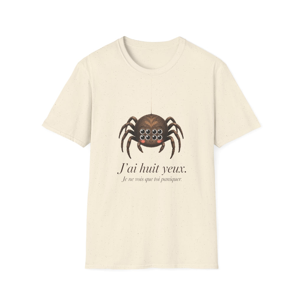 T-shirt illustré avec araignée — « J’ai huit yeux »