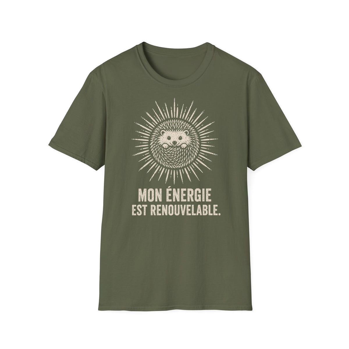 T-shirt Hérisson et énergie renouvelable — « Mon énergie est renouvelable » — T-shirt graphique écoresponsable
