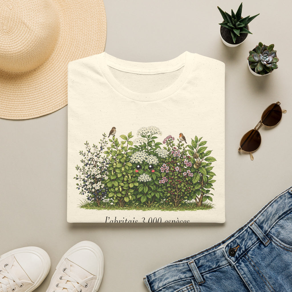 T-shirt botanique de jardin — Illustration vintage de fleurs sauvages avec noms de plantes