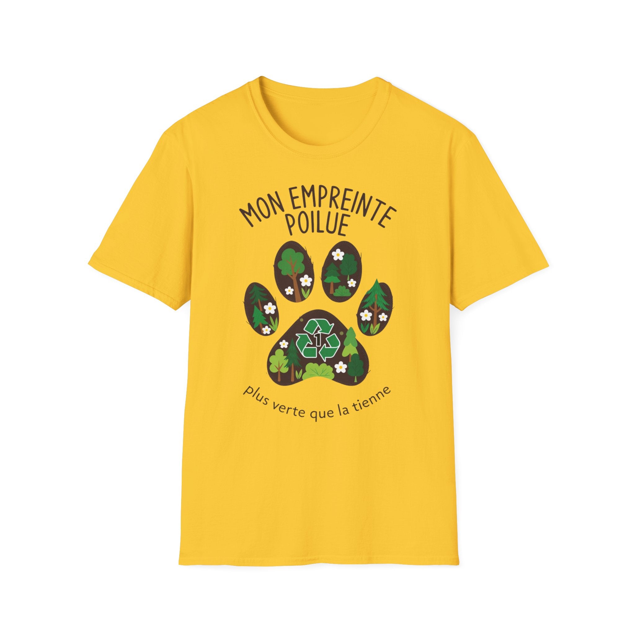 French Paw Print T‑Shirt — "Mon empreinte poilue" Floral Paw Graphic