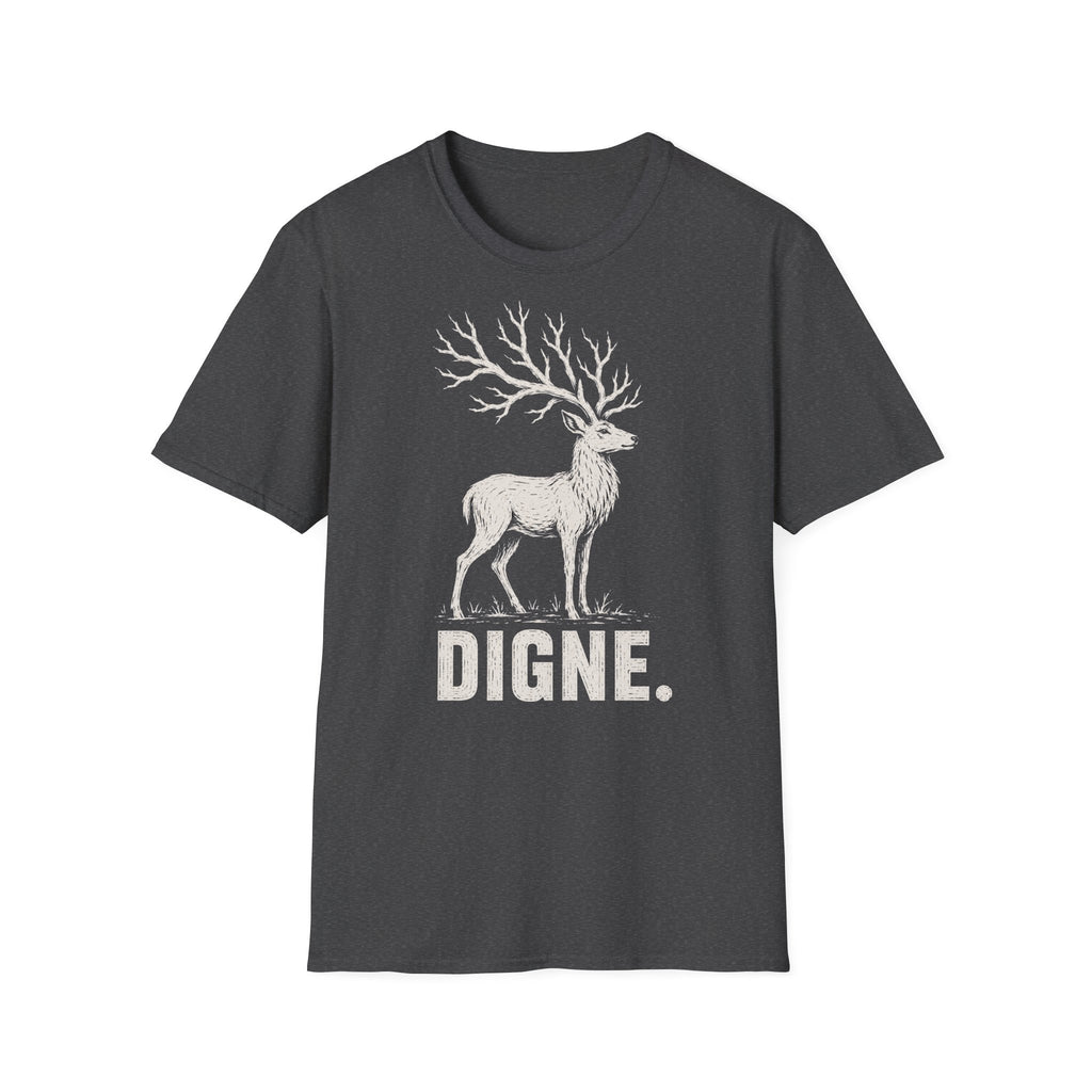 T-shirt illustré avec cerf — « DIGNE. » — T-shirt graphique inspiré de la nature