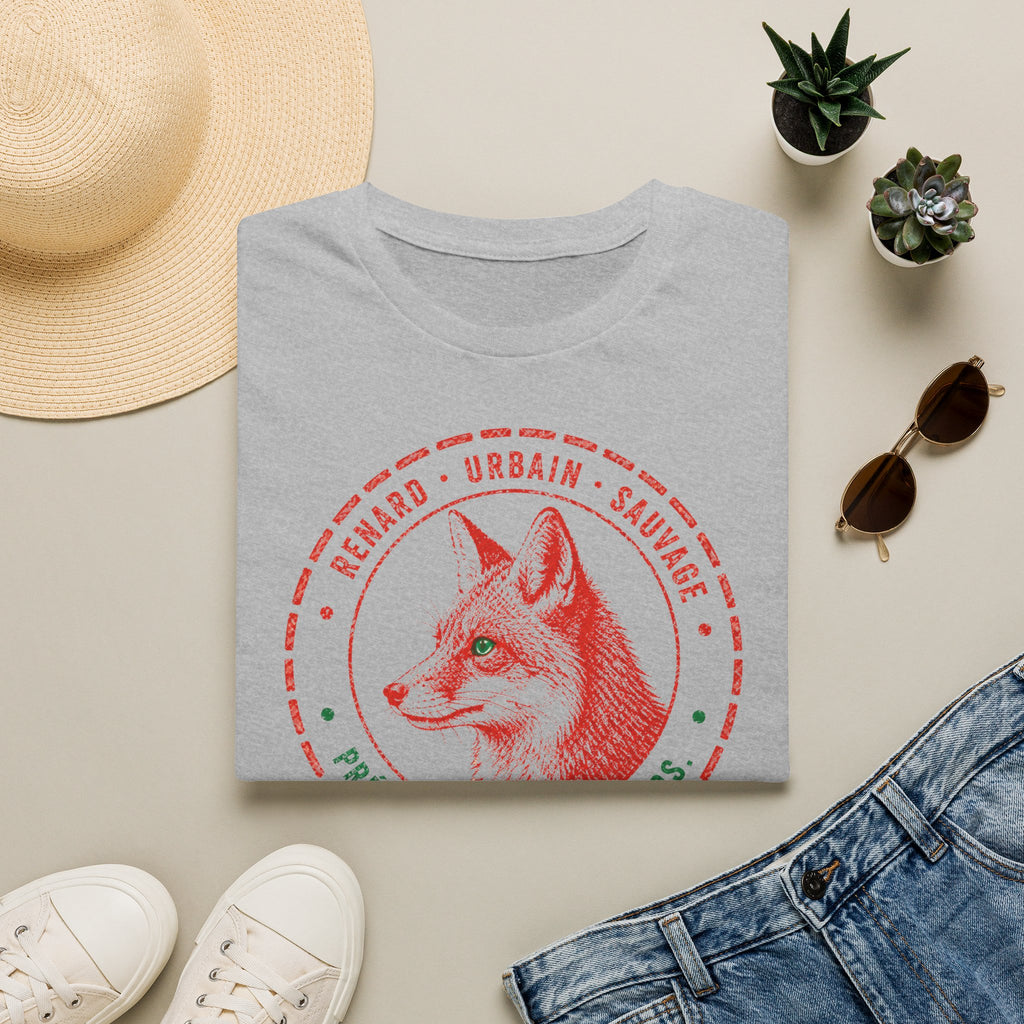 T-shirt Renard vintage avec écusson — « Renard urbain sauvage » — T-shirt rétro sur le thème de la faune sauvage