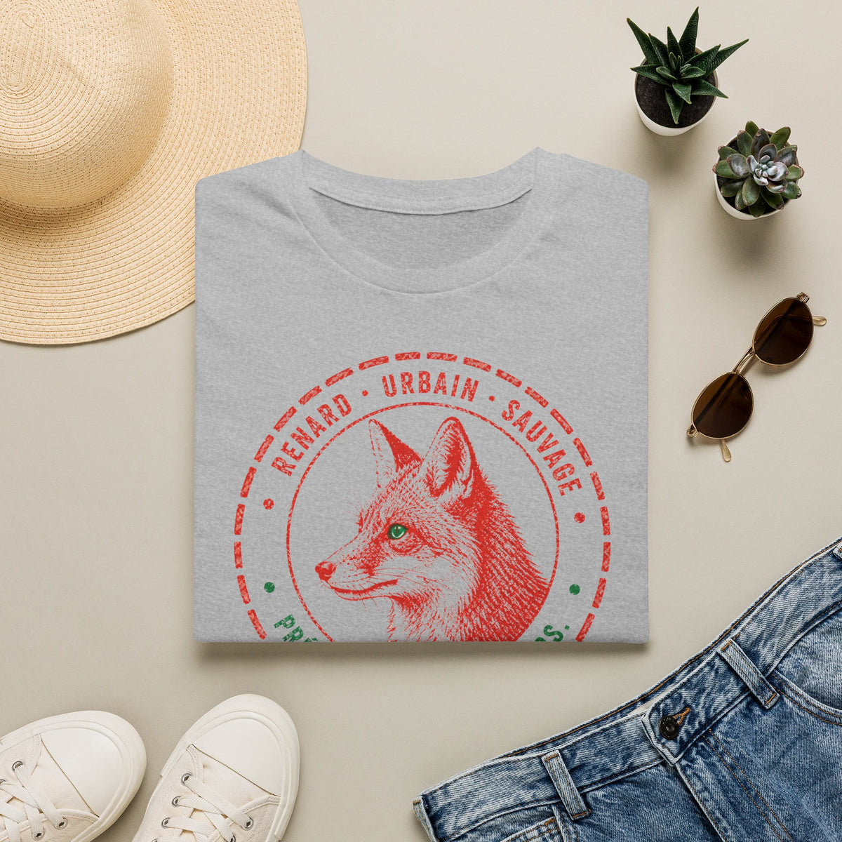 T-shirt Renard vintage avec écusson — « Renard urbain sauvage » — T-shirt rétro sur le thème de la faune sauvage