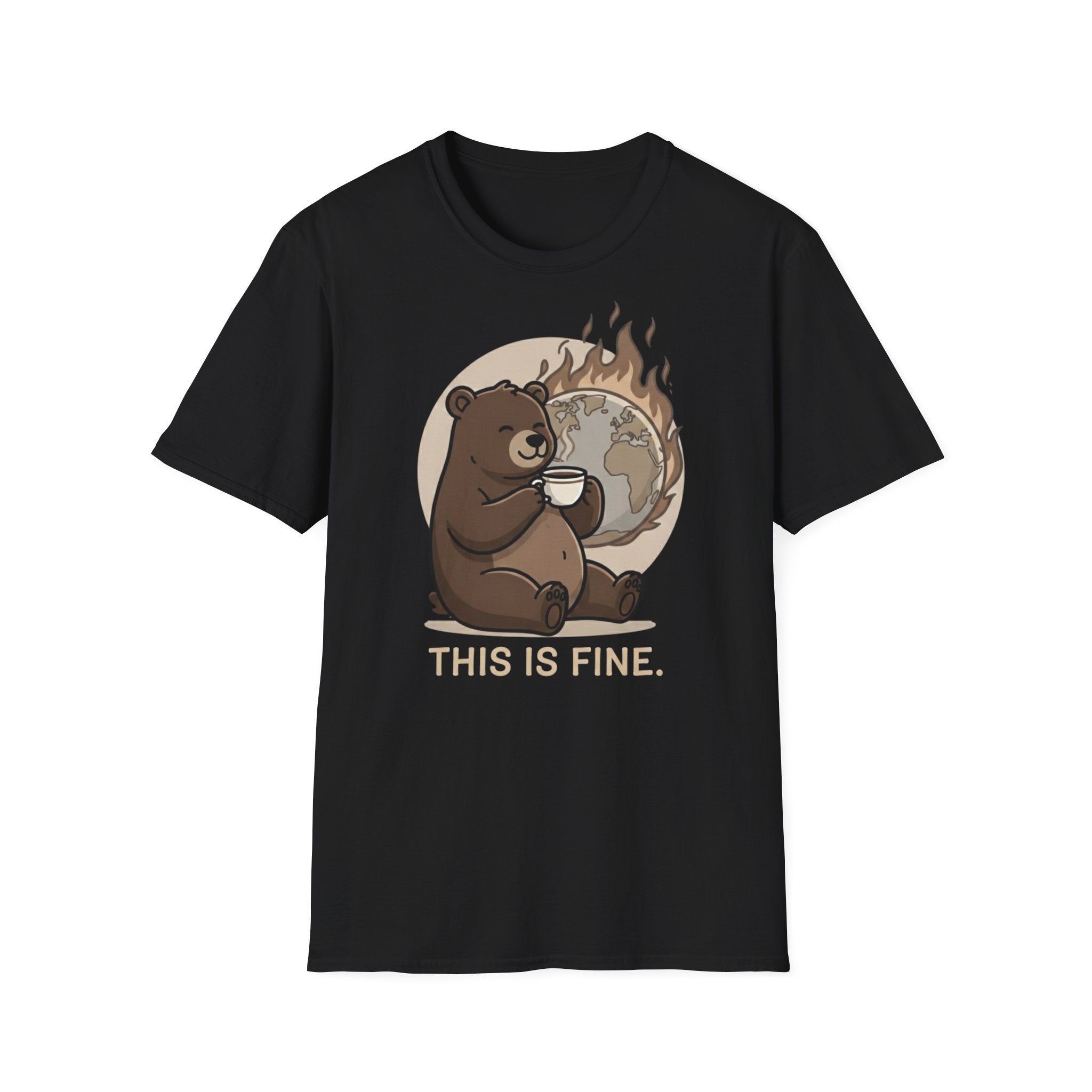 This Is Fine Bear T-Shirt — Funny Cozy Cartoon Tee