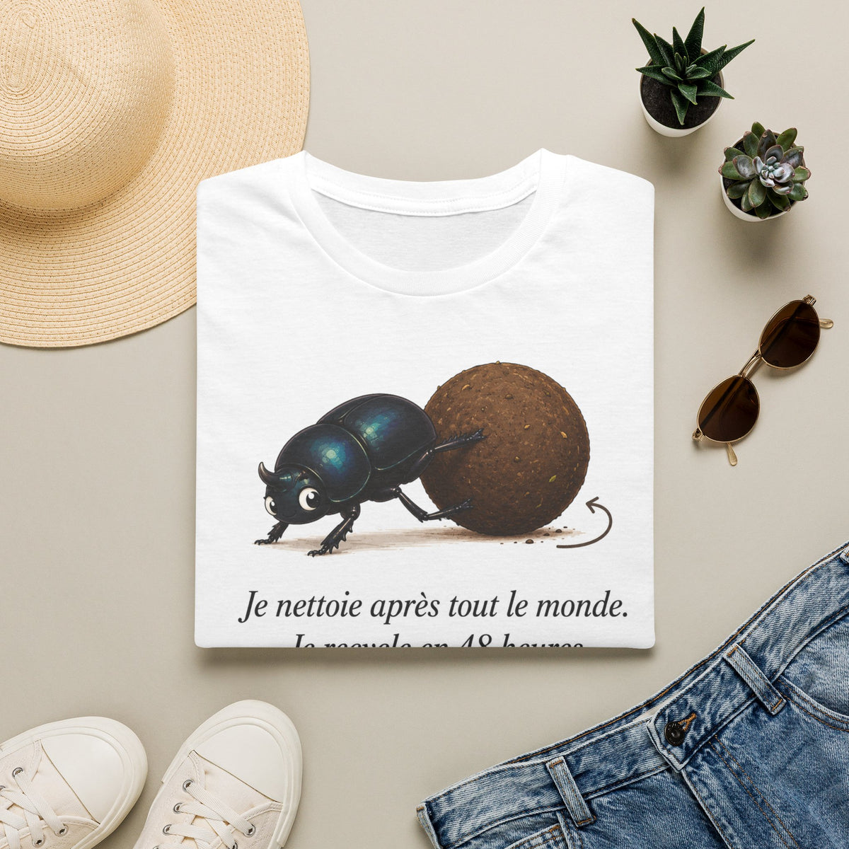 T-shirt — Scarabée bousier « Je recycle en 48 heures »