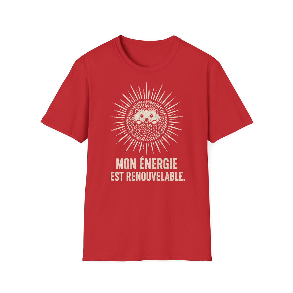 T-shirt Hérisson et énergie renouvelable — « Mon énergie est renouvelable » — T-shirt graphique écoresponsable