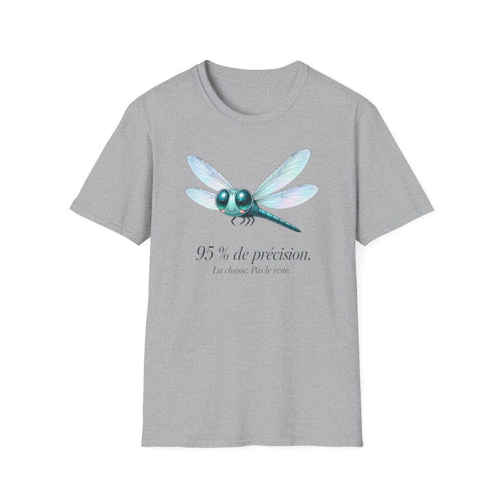 T-shirt illustré avec libellule — « 95 % de précision »