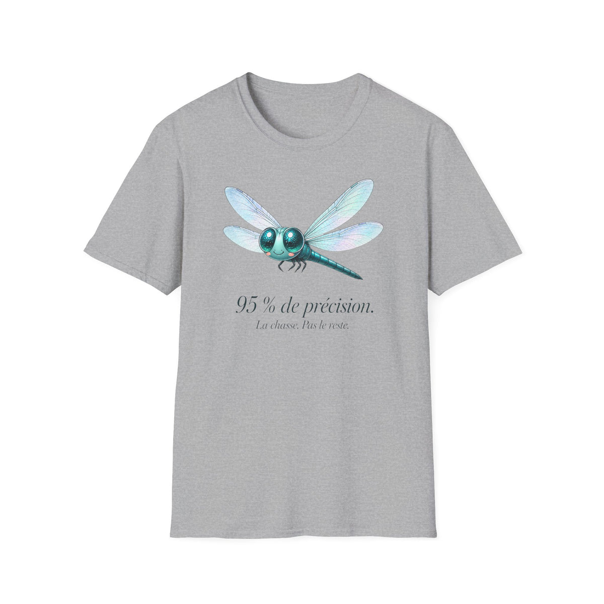 T-shirt illustré avec libellule — « 95 % de précision »