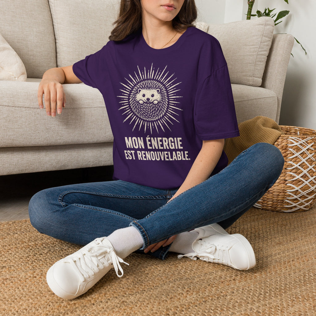 T-shirt Hérisson et énergie renouvelable — « Mon énergie est renouvelable » — T-shirt graphique écoresponsable
