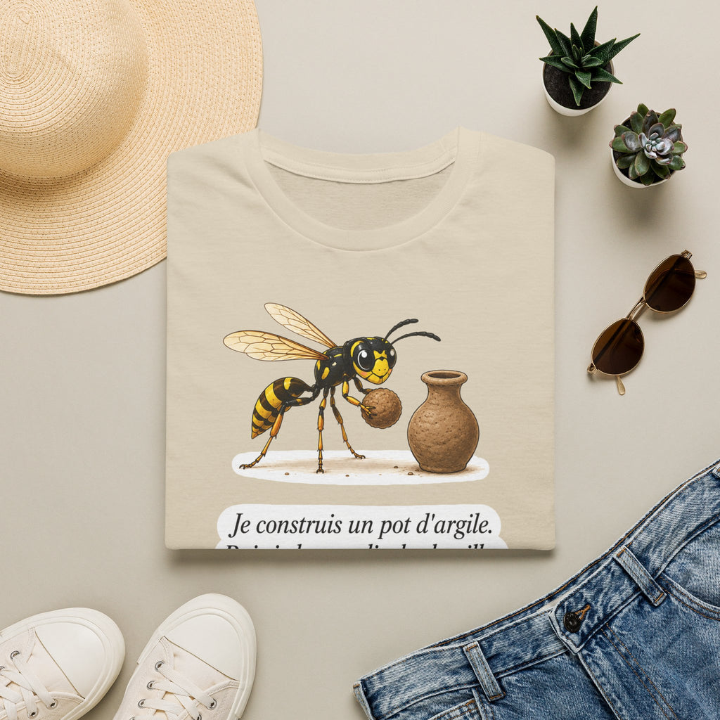 T-shirt — Guêpe avec illustration d’un pot en argile (« Je construis un pot d’argile »)