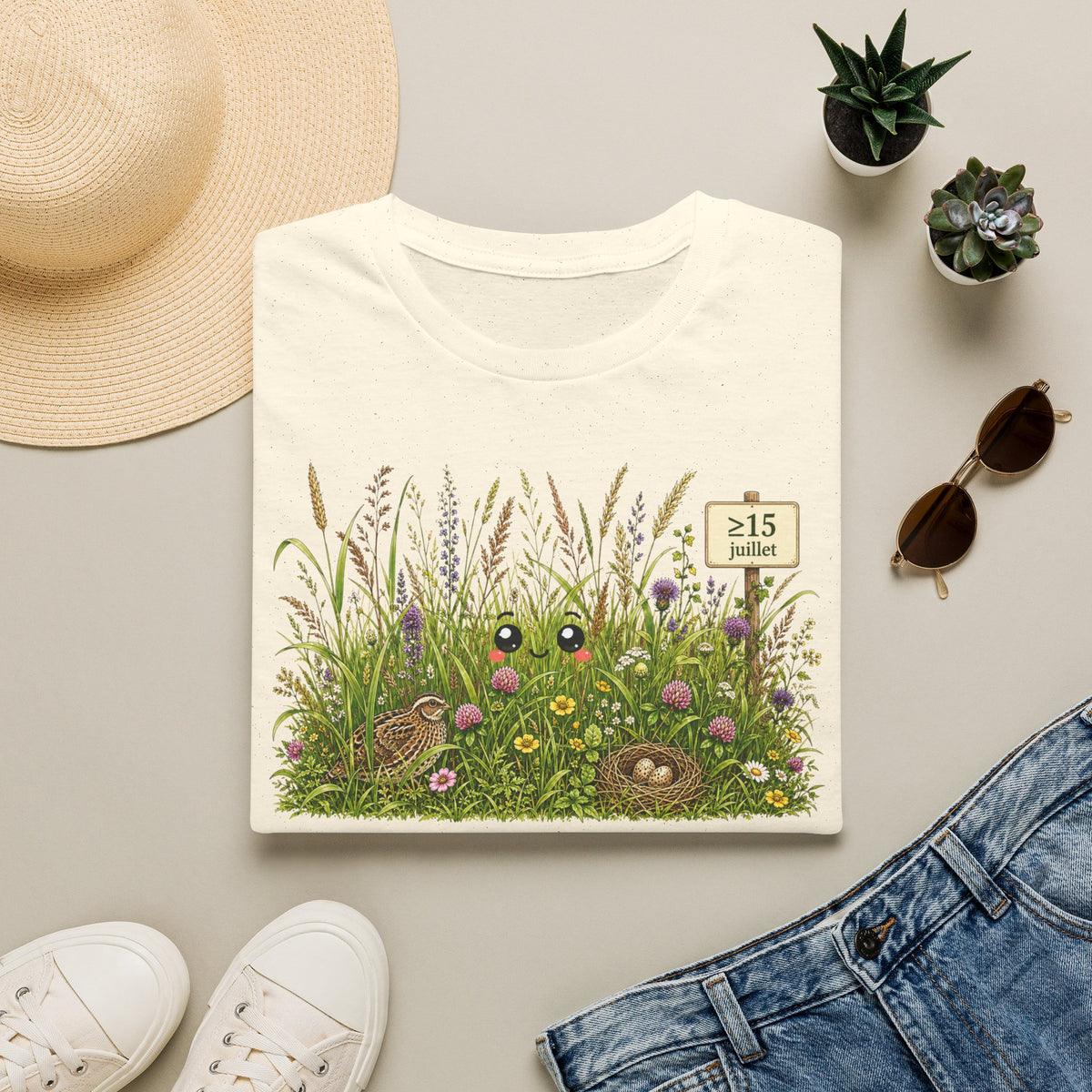 T-shirt « Prairie de fleurs sauvages » — Motif de jardin « 15 Juillet »