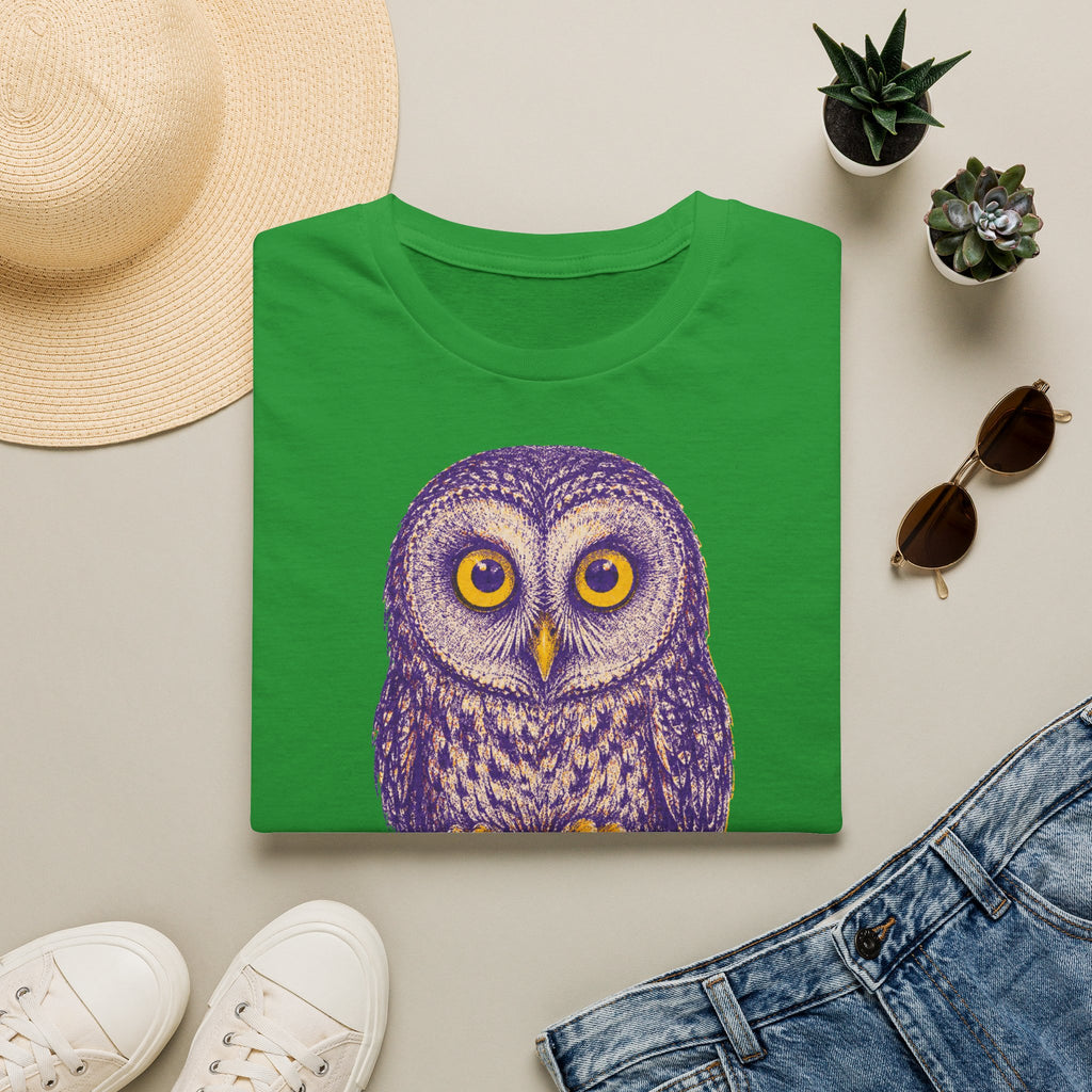 T-shirt graphique avec hibou — Hibou violet avec inscription « Je sais. »