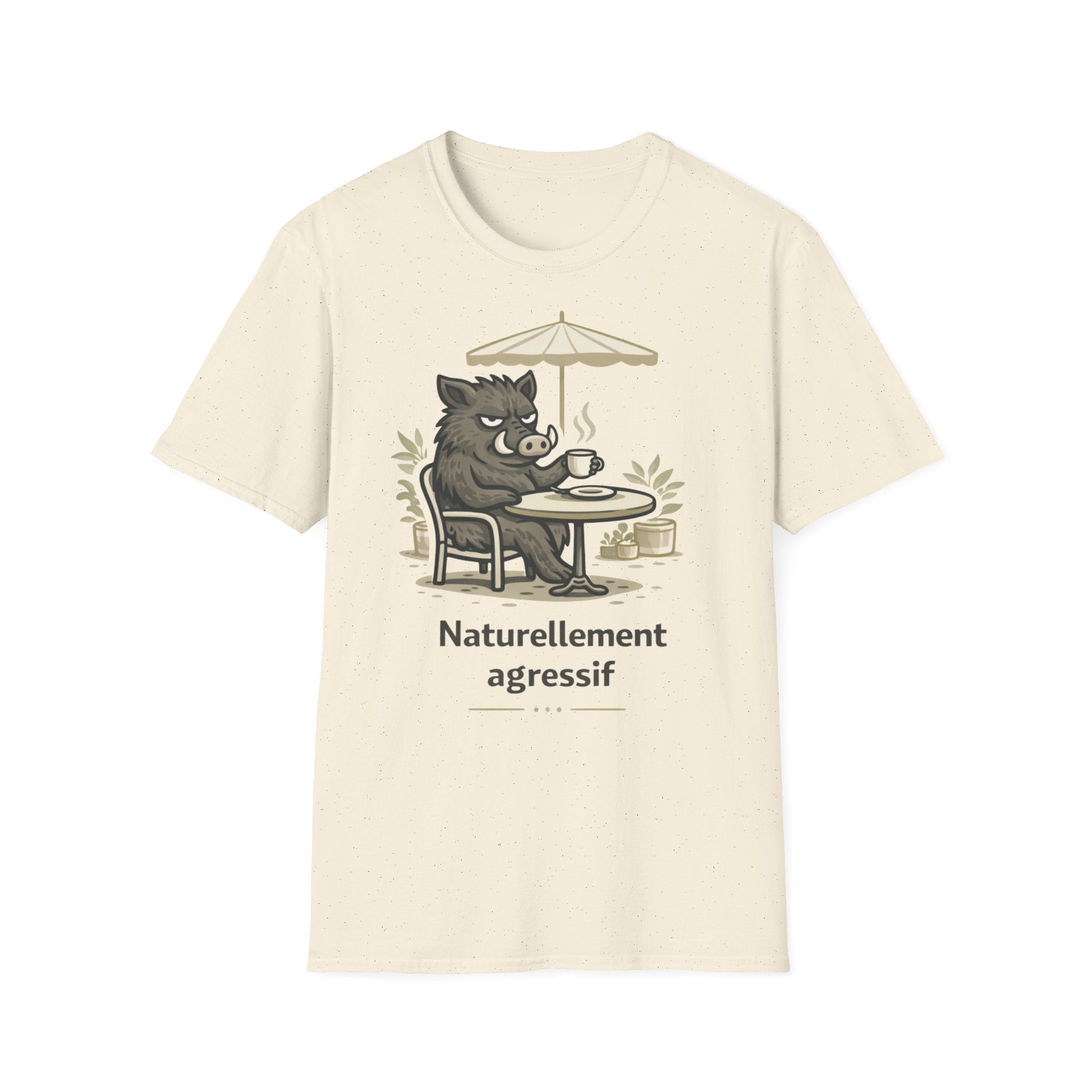 Boar Coffee Tee — "Naturellement agressif" Graphic T-Shirt