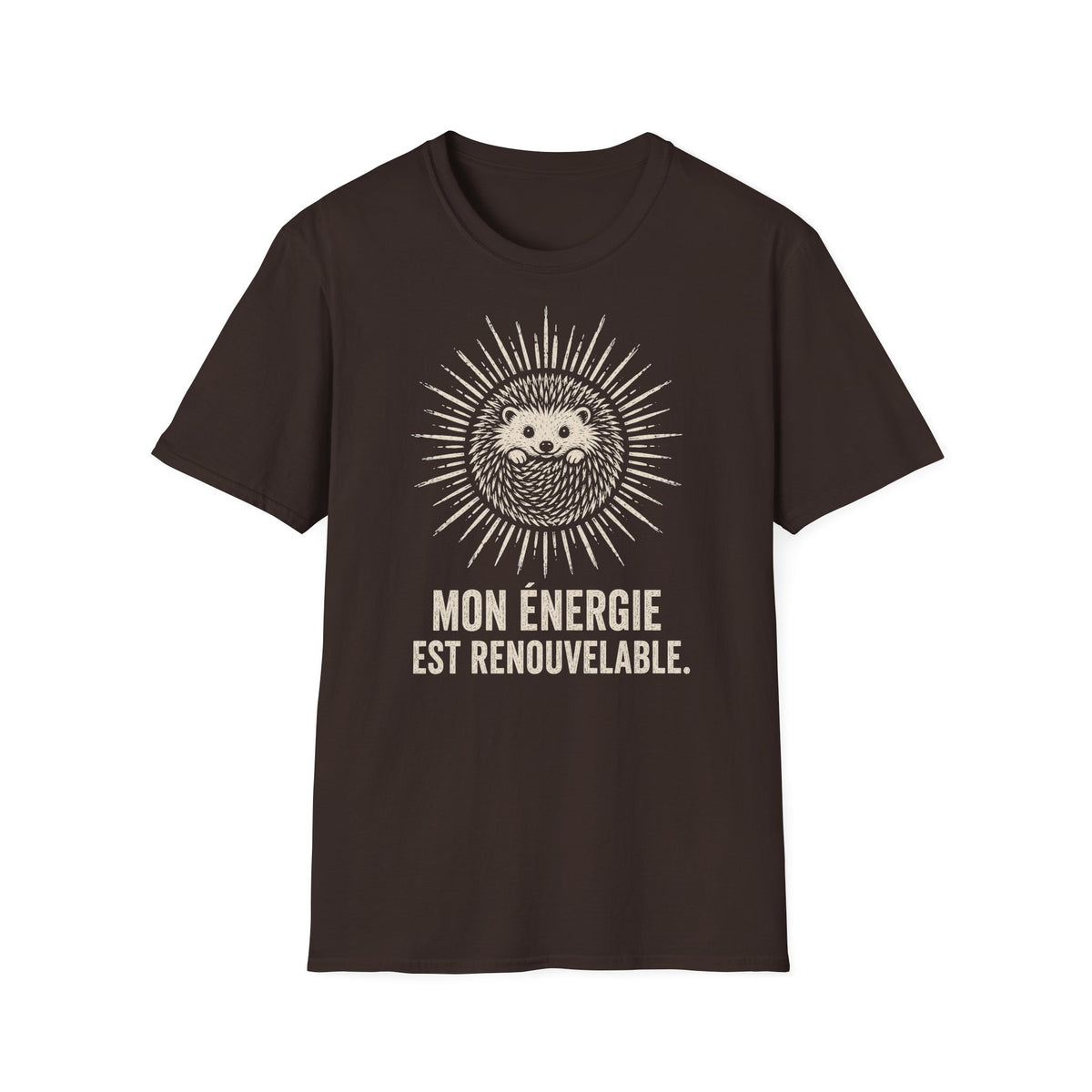 T-shirt Hérisson et énergie renouvelable — « Mon énergie est renouvelable » — T-shirt graphique écoresponsable