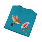 T-shirt fleuri avec colibri et coquelicot — « On me prend pour un colibri, je suis un papillon »