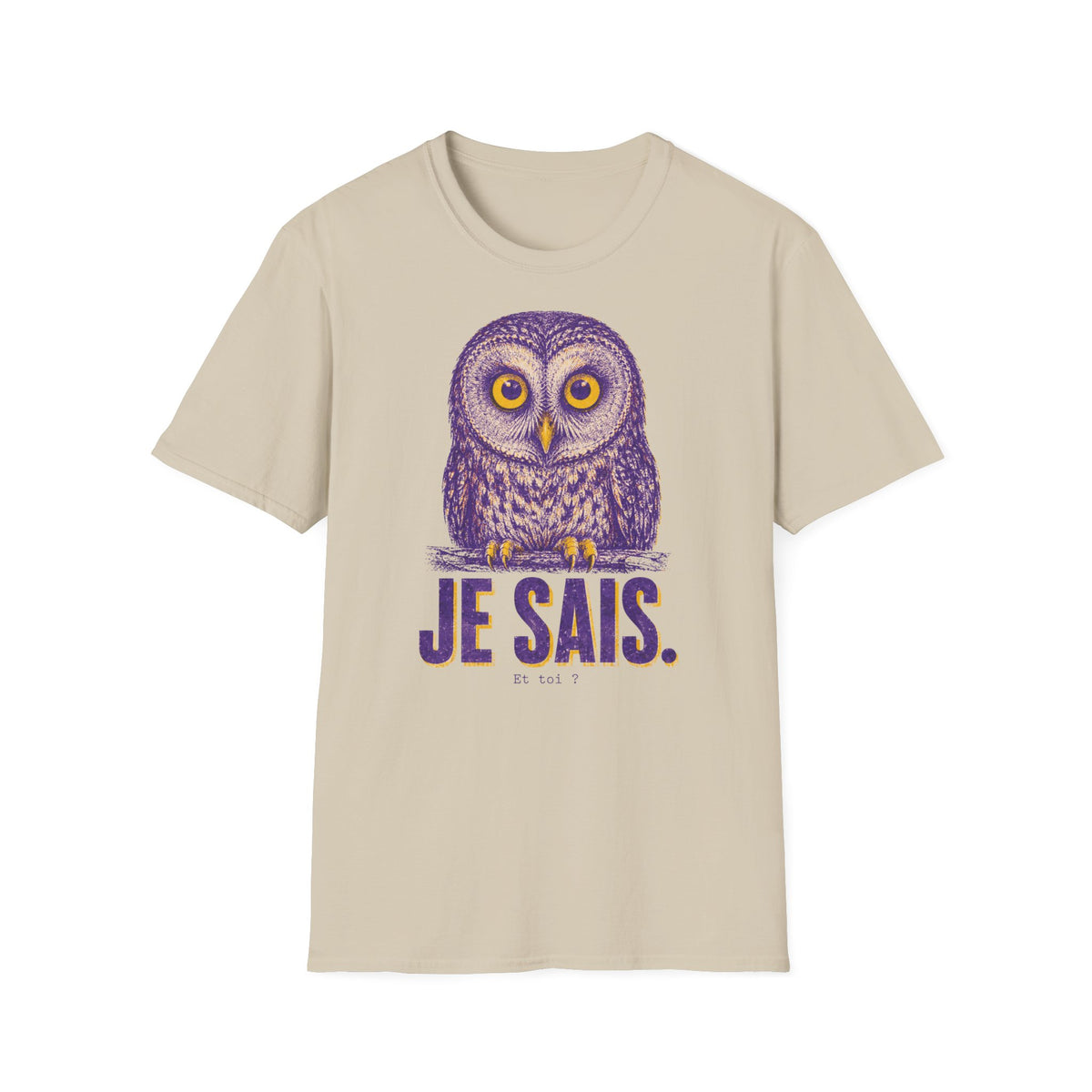 T-shirt graphique avec hibou — Hibou violet avec inscription « Je sais. »