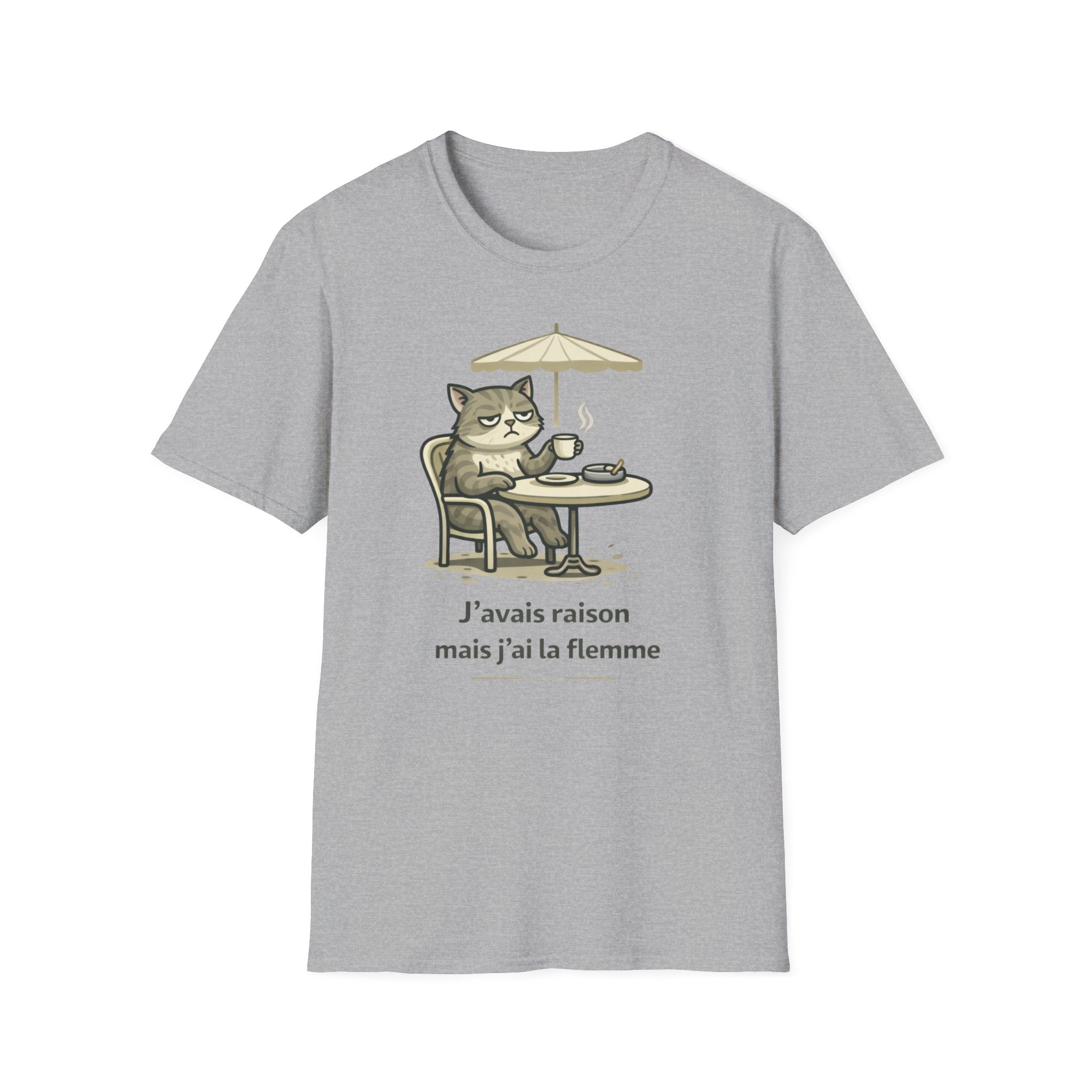 Lazy Cat Café T‑Shirt – 'J'avais raison mais j'ai la flemme' French Cat Graphic Tee