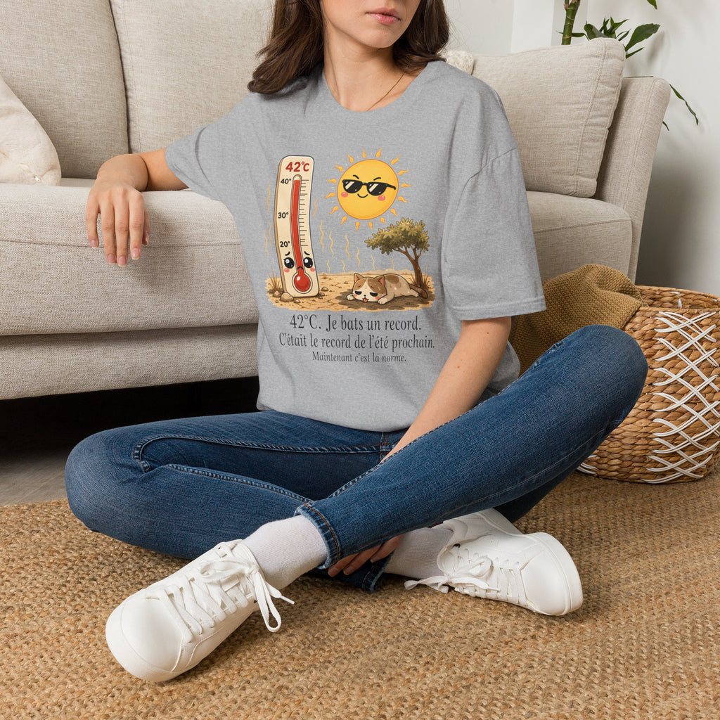 T-shirt graphique « Canicule » — Design thermomètre ensoleillé affichant 42 °C