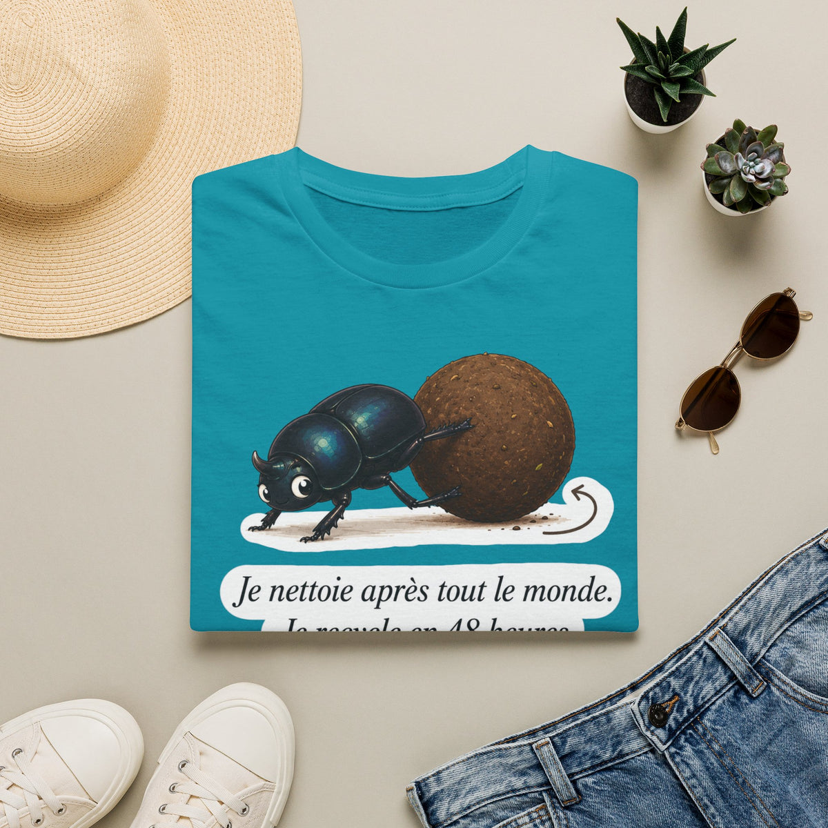 T-shirt — Scarabée bousier « Je recycle en 48 heures »